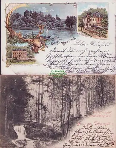 160188 2 Ansichtskarte Forstacademie Tharandt Burgkeller 1898 Wasserfall Thalmühlengrund