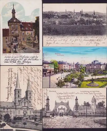 160226 5 Ansichtskarte  Bamberg Rathhaus 1907  Michaelskirche Luitpoldbrücke Justiz-Palast