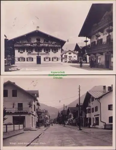 160129 2 Ansichtskarte Wörgl Tirol Marktplatz Gasthaus Schlachtner Adolf Hitler Straße 1938