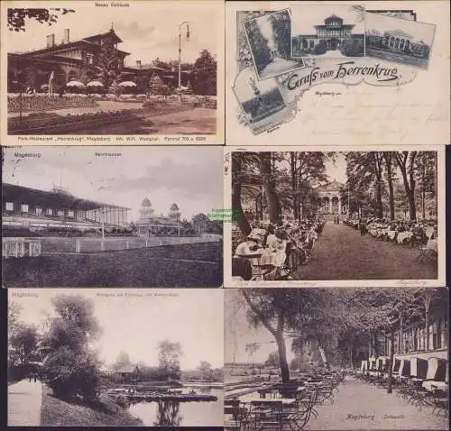 160099 6 Ansichtskarte Magdeburg Park-Restaurant ,Herrenkrug  Inh. Wilh. Westphal 1898