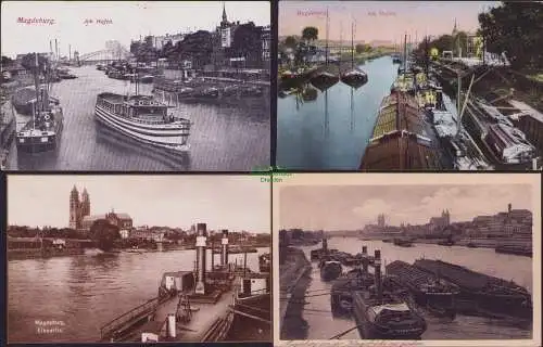 160098 4 Ansichtskarte Magdeburg Hafen Elbpartie 1916 Feldpost Hilfs Lazarett