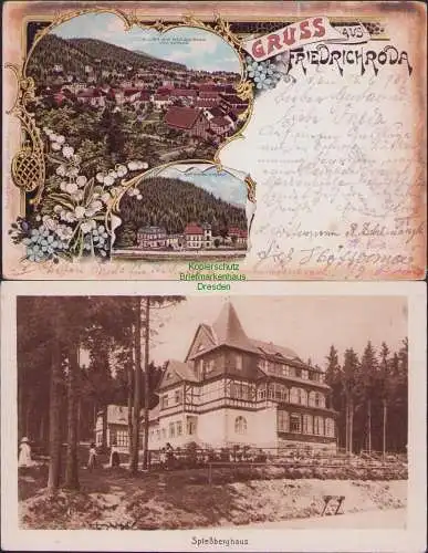 160164 2 AK Friedrichroda Litho 1898 VILLEN AM HERZOGSWEG Spießberghaus