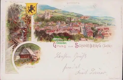 160194 Ansichtskarte Sonneberg Thür. Litho 1899 Teufelsgraben Lutherhaus