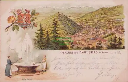 160181 AK Litho GRUSS AUS KARLSBAD in Böhmen Sprudel 1893