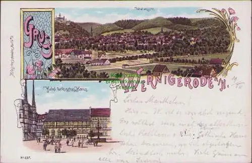 160151 Ansichtskarte Wernigerode, Harz 1898 Litho Hotel Gothisches Haus