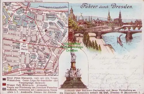 160198 Ansichtskarte Führer durch Dresden Sektion Altmarkt Schloss Brühlsche Terrasse 1898