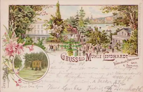 160185 AK MÜHLE  LINDHARDT 1899 Litho vergnügungs Etablissement Gasthaus