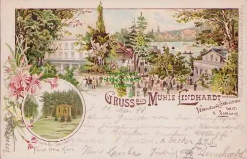 160185 Ansichtskarte MÜHLE  LINDHARDT 1899 Litho vergnügungs Etablissement Gasthaus