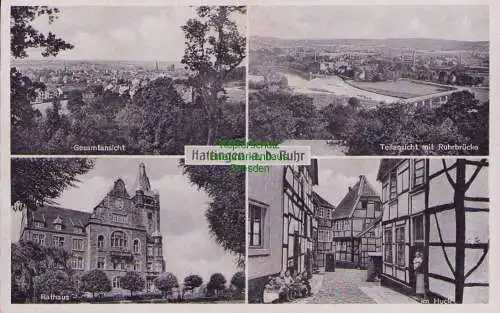 160208 AK Hattingen a. D. Ruhr Rathaus Gesamtansicht Teilansicht Ruhrbrücke Huck