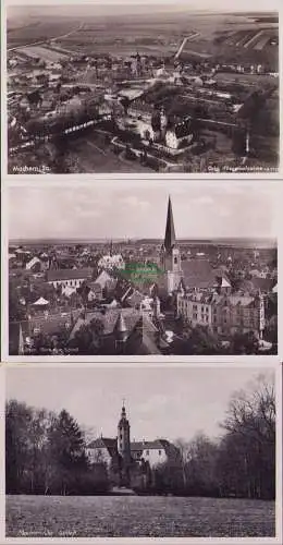 160210 3 Ansichtskarte Machern/Sa. Orig.-Fliegeraufnahme 65096 um 1935 Lützen Blick Schloß