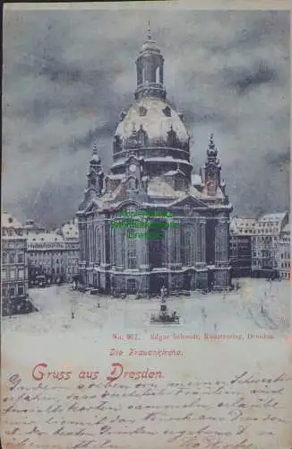 160217 AK Dresden Die Frauenkirche 1898 Glitzeraufkage Schnee Immitation