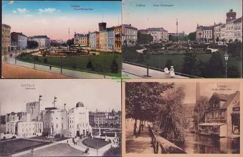 160276 4 AK Cottbus Stadttheater Kaiser Wilhelmplatz An der Mühlen-Insel 1909