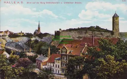 160282 Ansichtskarte HALLE S. Blick auf die Burg Giebichenstein Cröllwitzer Brücke um 1915