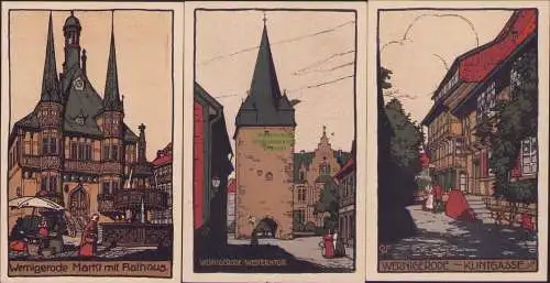 160152 3 Ansichtskarte Wernigerode 1918 Markt mit Rathaus WESTERNTOR KLINTGASSE