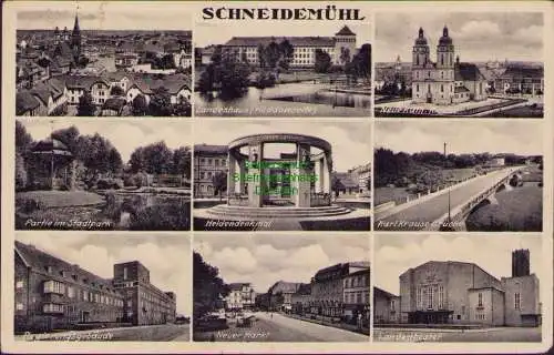 160109 Ansichtskarte Pila Schneidemühl 1938 Landeshaus Küddowseite Neues Rathaus Stadtpark