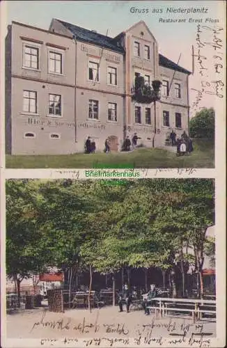 158953 Ansichtskarte Gruss aus Niederplanitz 1908 Bier & Speisewirthschaft Restaurant Ernst