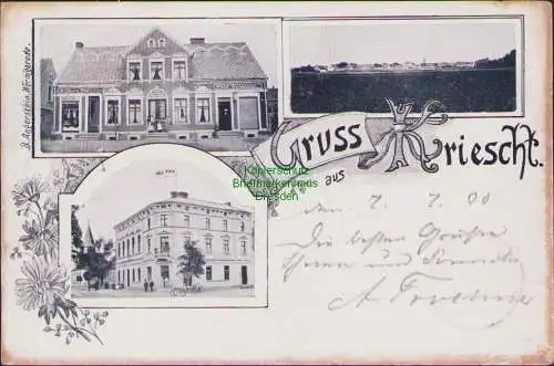 158936 Ansichtskarte Gruss aus Kriescht Krzeszyce 1900 Hotel Pietz Lebensmittelgeschäft