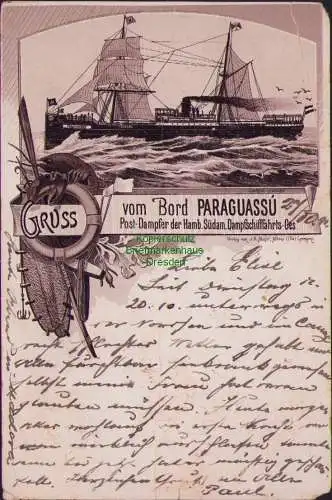 159004 Ansichtskarte GRUSS vom Bord PARAGUASSU Post-Dampfer der Dampfschifffahrts-Ges