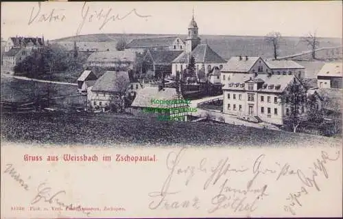 159012 Ansichtskarte Weissbach im Zschopautal 1906 Schule Kirche