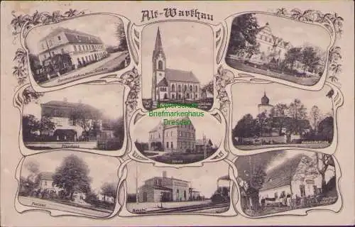 158937 Ansichtskarte Warta Boleslawiecka Alt Warthau um 1910 Bahnhof Schule Kirche Kaufhaus