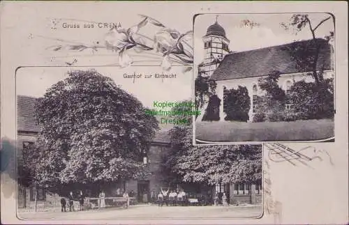 159018 Ansichtskarte Gruss aus CRINA Krina 1910 Gasthof zur Eintracht Kirche