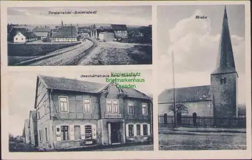 159049 Ansichtskarte Totalansicht Beierstedt um 1920 Geschäftshaus Hans Ebeling Kirche