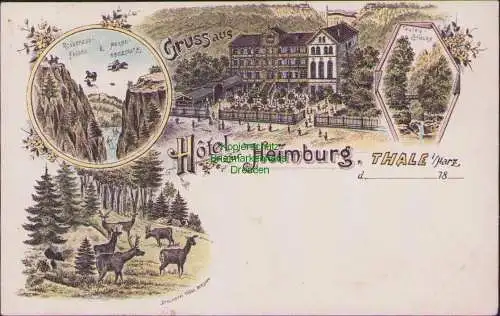 159078 Ansichtskarte THALE um 1898 Rosstrapp-Felsen & Hexentanzplatz Gruss aus Teufels