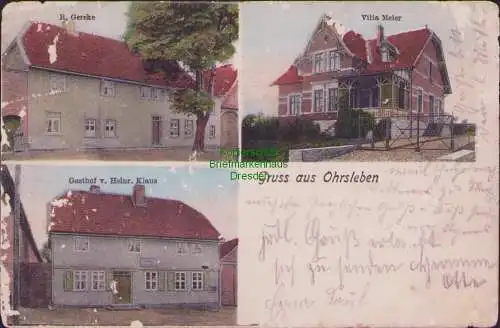 159061 Ansichtskarte Ohrsleben 1909 Villa Meier Gasthof v. Heinr. Klaus