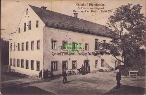 159038 Ansichtskarte Fichtigsthal Niederfrohna Kr. Zwickau Gasthof Limbach 1915