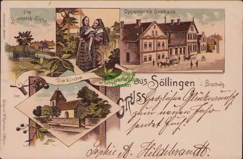 159065 AK Söllingen Braunschweig Litho 1897 Oppermanns Gasthaus Kirche Bismarck