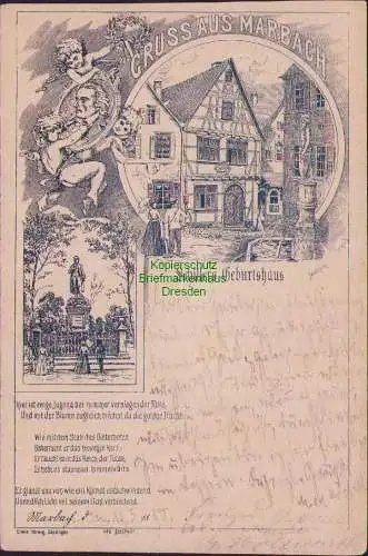 160054 Ansichtskarte MARBACH 1895 Vorläufer Schillers Geburtshaus Hier ist ewige Jugend bei