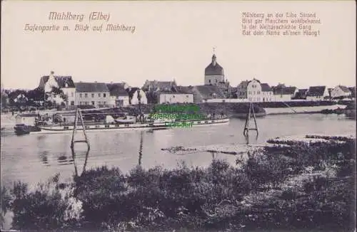 160053 Ansichtskarte Mühlberg (Elbe) Hafenpartie um 1910 Panorama