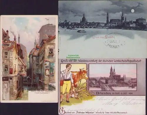 160050 3 Ansichtskarte Dresden 1898 Gruß der Wanderausstellung Landwirtschaftsgesellschaft