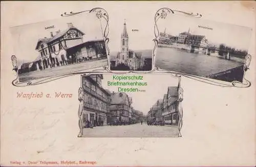 159029 Ansichtskarte Wanfried a. Werra Bahnhof Bahnhof Kirche Markt 1903
