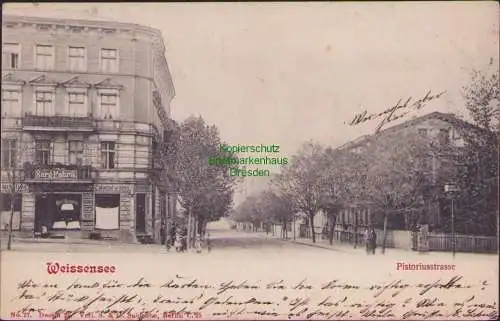 158921 AK Berlin Weissensee 1903 Pistoriusstraße Sarg Fabrik Kolonialwaren Emil