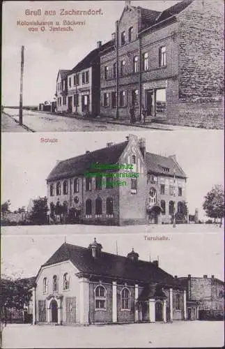 158922 AK Gruß aus Zscherndorf bei Bitterfeld 1941 Bäckerei Schule Turnhalle