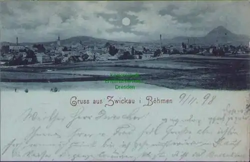 159008 AK Gruss aus Zwickau i Böhmen 1898 ungewöhnlicher Kastenstempel