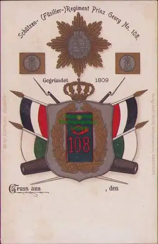 159024 Ansichtskarte Schützen- (Füsilier-)Regiment Prinz Georg No. 108. Gegründet 1809