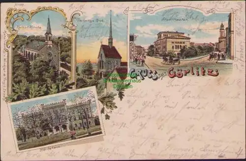 158989 Ansichtskarte Litho Görlitz 1900 Das heilige Grab Stadttheater Kirche Ständehaus