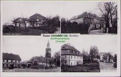 159021 Ansichtskarte Nieder Schönfeld über Bunzlau 1930 Gasthof Zur Linde Schloß Bäckerei