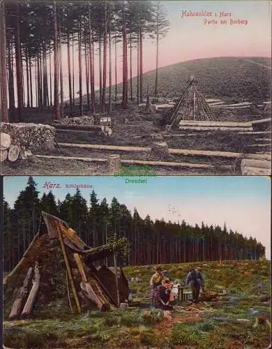 159082 2 AK Hahnenklee i. Harz 1909 Partie am Borberg Köhlerhptte 1921