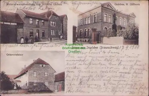 159059 Ansichtskarte Ingeleben Söllingen Braunschweig 1908 Materialwarenhandlung Geffers