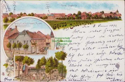 159051 Ansichtskarte Büddenstedt Helmstedt  1899 Litho Gasthof zum weissen Ross