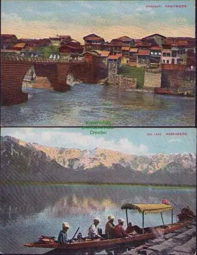 160069 2 Ansichtskarte SRINAGAR KASHMERE DAL LAnsichtskarteE KASHMERE um 1915