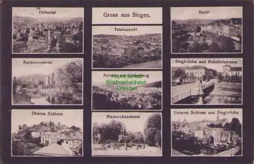 160065 Ansichtskarte Siegen 1917 Hüttental Markt Reckhammertal Kolonie am Lindenberg Schloß