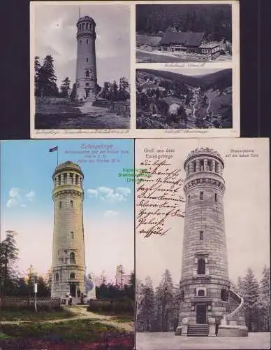 160006 3 Ansichtskarte Eulengebirge Bismarckturm a. d. Hohen Eule 1906 Eulenbaude Euldörfel