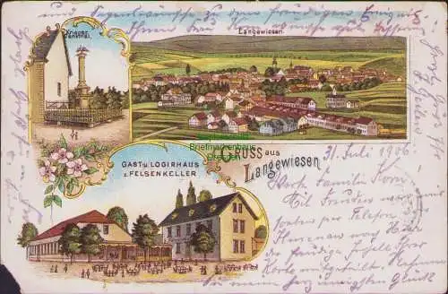 158966 Ansichtskarte Langewiesen Thür. GAST u. LOGIRHAUS z. FELSEN KELLER 1906