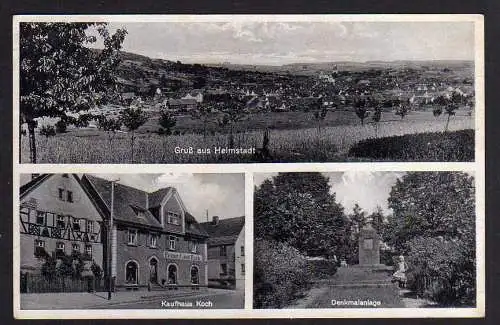 76066 Ansichtskarte Helmstadt ca. 1940 Kaufhaus Koch Denkmalanlage