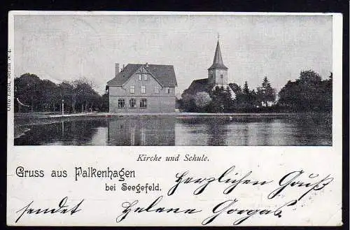 69996 Ansichtskarte Falkenhagen bei Seegefeld 1902 Kirche Schule