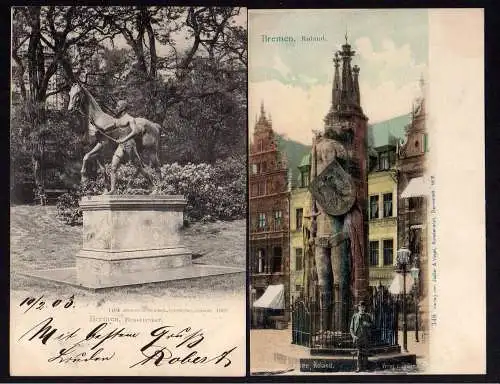 64522 2 Ansichtskarte Bremen Roland 1902 Rosslenker 1902